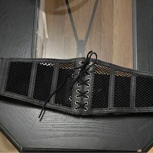 Black Lace-Up Mesh Corset Belt